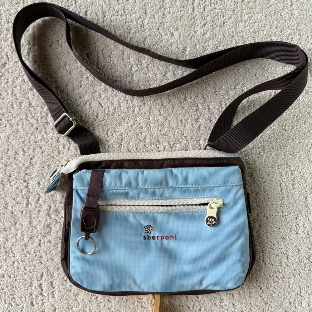 Sherpani Crossbody Bag Purse Blue Brown Travel Bag Lightweight Small